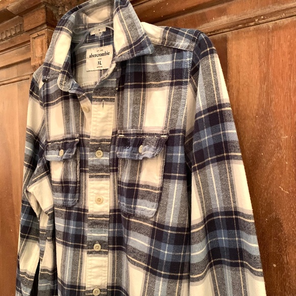 Abercrombie Kids Muscle Plaid Cotton Flannel Button Up Shirt Blue Size XL - Picture 7 of 13